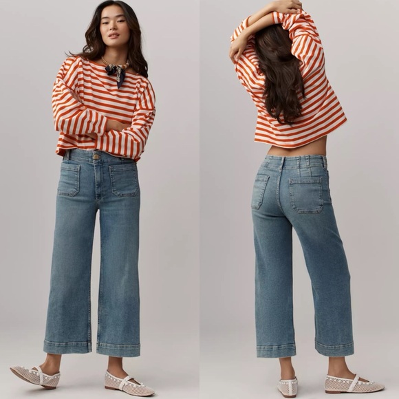 Maeve Denim - Maeve The Colette Crop High-Rise Wide-Leg Jeans Blue Algae Wash Size 29